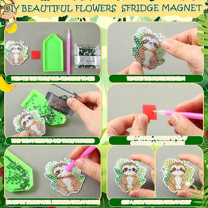 Xuhal 30 Pcs Jungle Animal Diamond Painting Magnets Safari Animal Diamond Art Magnets Kits for Adults Zoo Woodland 5D Rhinestone Refrigerator Magnetic Sticker for DIY Crafts Fridge Wildlife Gifts
