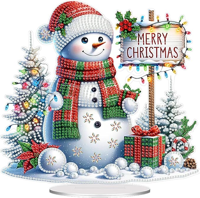 LAKEQUILL Christmas Diamond Art Painting Kits, Snowman Tabletop Ornament, Stand Up Diamond Art Desktop Kits for Home Office Decor, New Year Gift