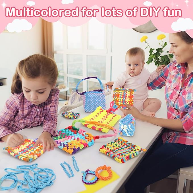 SUGORER 600 PCS Weaving Loom Blue Potholder 7" inch Elastic Themed Potholder Weaving Loops Loom Knitting Loops Weaving Flexible Loom Kit Elastic Ideal for Girls Ages DIY Crafts Supplies
