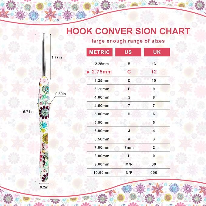 2.75mm Crochet Hook, Ergonomic Handle for Arthritic Hands, Soft Rubber Grip Extra Long  Knitting Needles for Beginners and Knitting Crocheting Yarn (2.75mm)
