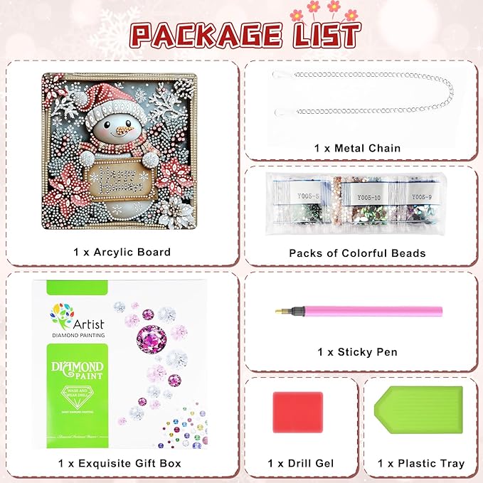 KEYIFA Christmas Diamond Painting Kit, DIY Snowman Diamond Art for Adults, Diamonds Painting Pendant Special Shaped Rhinestone Window Hanging Ornaments Home Garden Wall Door Decoration, 20cm Width