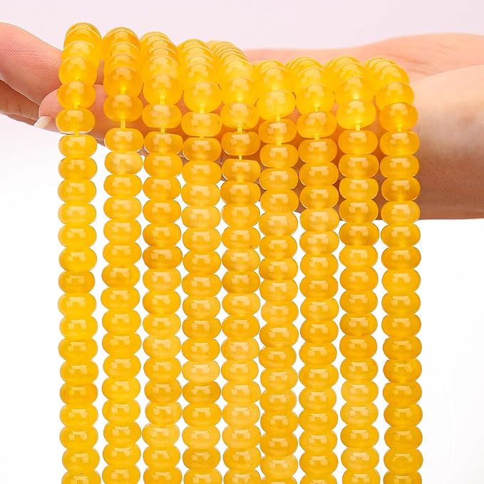 2 Strands (150PCs) Yellow Jade Rondelle Beads, 5 * 8mm Gemstone Loose Spacer Abacus Disk Beads for DIY Bracelet Necklace Earrings Jewelry Making, Craft Supplies Beading Kit