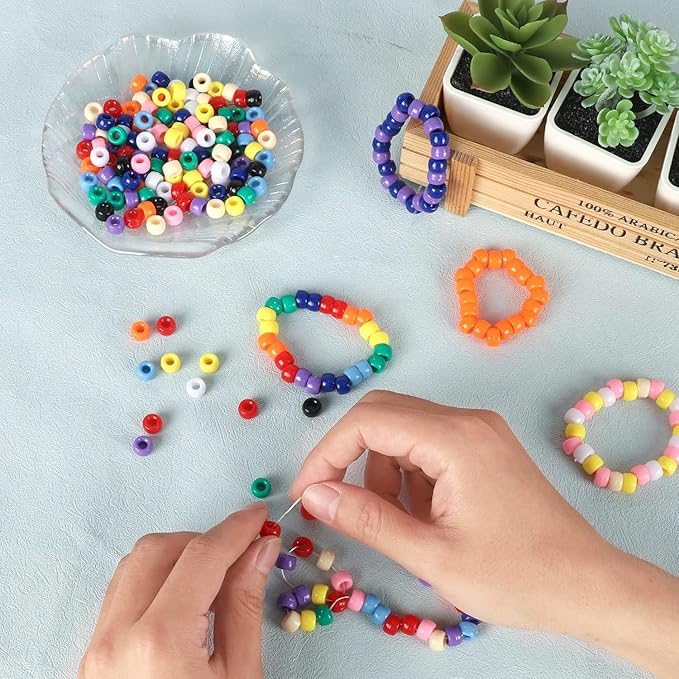 JULIMAIDONG 6500Pcs Pony Beads for Bracelets Making, Multi-Colored Rainbow Plastic Hair Large Beads for Hair Braids, 27 Colors Kandi Friendship Bracelet Bead Jewelry Making Kits for Craft