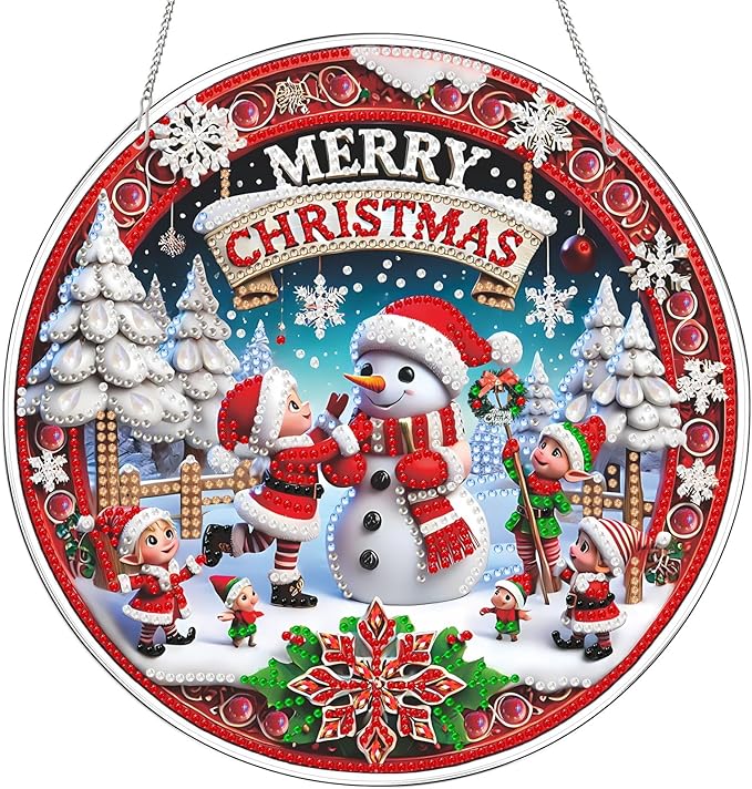 VODAPYC Christmas Diamond Art Hanging Kit for Adults, DIY Double Sided Special Shaped Diamonds Art Window Door Sign for Home Decor(Merry Christmas)