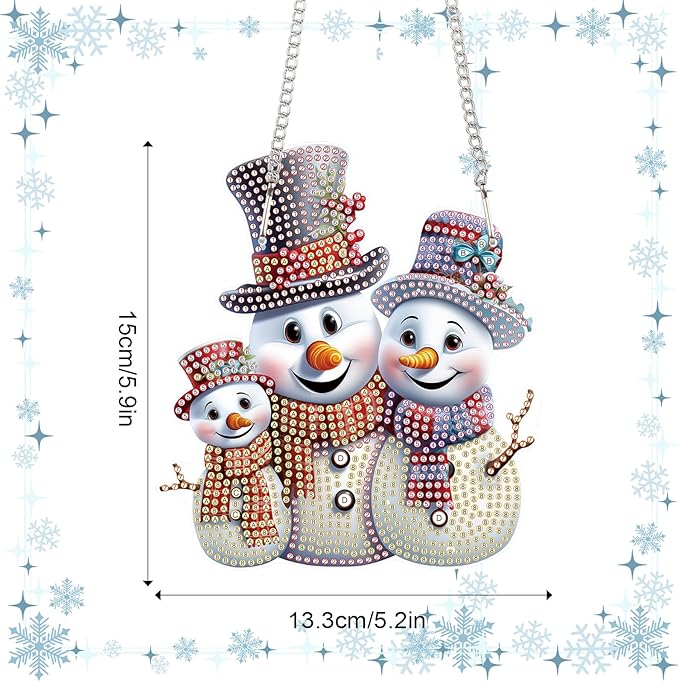 AiYuanzsh Christmas 5D Diamond Painting Ornament, Christmas Snowman Diamond Art Kits Hanging Pendant with Chain for Christmas Home Wall Window Decor, Adults DIY Art Craft
