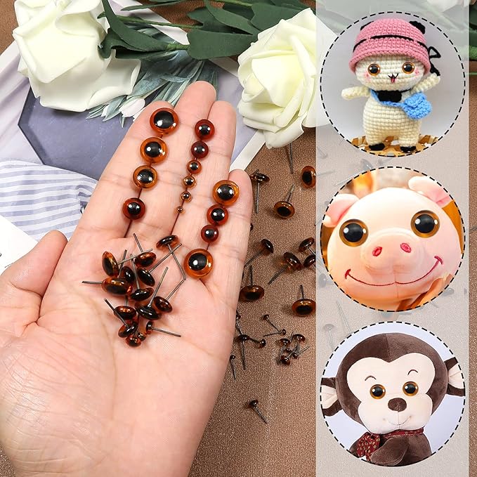 TOAOB 100pcs Deep Brown Glass Eyes Kits 3mm to 12mm Assorted Sizes for Crafts Needle Felting Bears Dolls Decoys Sewing