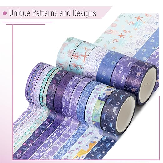 Mr. Pen- Washi Tape Set, 21 Rolls, 5 Yards/Roll, Assorted Sizes, Tide & Bloom Design, Washi Tape for Journaling