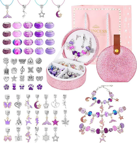 Emibele Girls Charm Beads Bracelet Making Kit with Portable Jewelry Box, Jewelry Making Kit for Kids Age 5 6 7 8-12, DIY Arts Crafts Toys for Teens Girls Gift Choices on Birthday Valentines Christmas