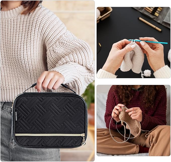 Crochet Hook Case - Quilted Organizer Case - Hook Holder for Circular Knitting Needles & Crochet Hooks (up to 8")