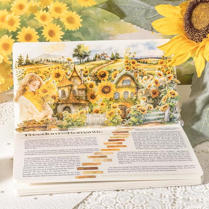 TIAMECH Journey to The Light PET Stickers - 180 Pcs Sunshine Sunflower Landscape Design, Waterproof Sticker for Journaling & Scrapbooking, Junk Journal Supplies, Ephemera & DIY Crafts
