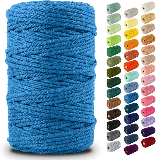Nook Theory Macrame Cord - 5mm 109 Yards Cotton Rope, 3mm 4mm Yarn, String for Crafts, Perfect for Macrame Wall Hanging and Boho Decorations (Marlin Blue)
