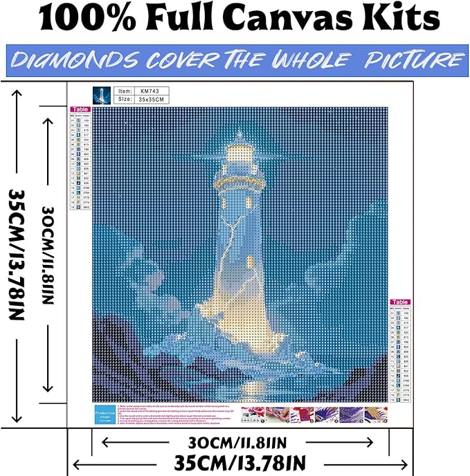 Diamond Art Kits for Adults Lighthouse, DIY 5D Diamond Painting Kit for Beginners, Full Round Drill Gem Art Dots for Adults, Diamond Dots Paintings Crafts Home Wall Decor 14X14 Inch