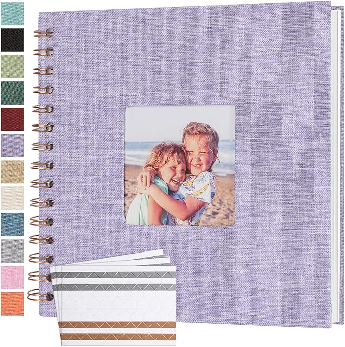 Scrapbook Photo Album 8x8 Inches 40 Pages Hardcover Kraft Paper Linen Cover Scrap Book Memory Book DIY Scrapbook Albums for Wedding Baby Boyfriend Travel Anniversary Family, Purple