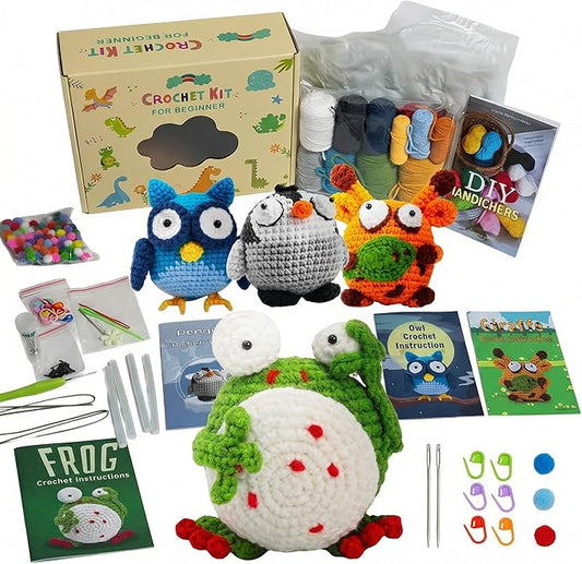 Kovarela Crochet Kit for Beginners Adults – Easy All-in-One Starter Pack with Fun Video Tutorials, Extra Yarn & Tools – DIY Amigurumi Craft Gift (Craft & Chill Edition)