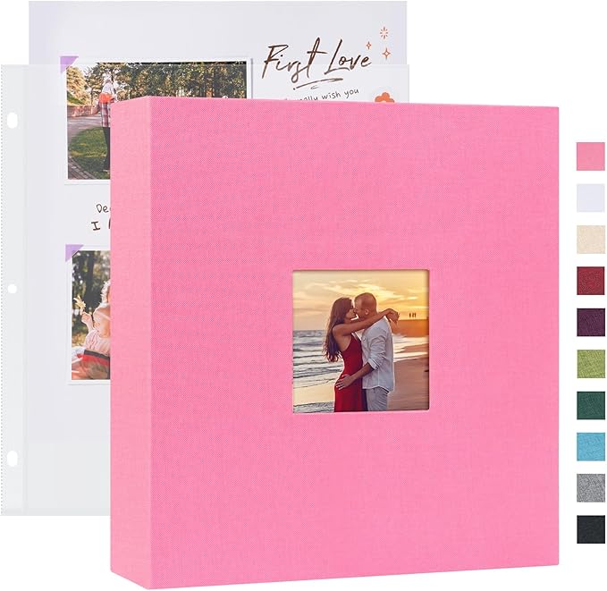 Mublalbum 8.5x11 Inch DIY Scrapbook Photo Album with 40 Plastic Sleeves 80 Pages Top-Loading Protectors, Linen Cover 3-Ring Binder for Baby Wedding Travel and DIY Projects (Pink)