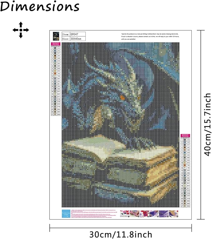 MBNTJHT DIY Dragon Diamond Painting Kits for Adults,5D Full Round Drill Diamond Art Kits for Adults Beginners,Black Dragon and Books Painting by Diamonds Kit Crafts for Home Decor Gifts 12X16 Inch.