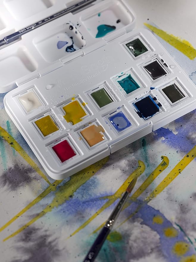 Van Gogh Watercolor Paint Set, Plastic Pocketbox, 12-Half Pan Muted Colors Selection