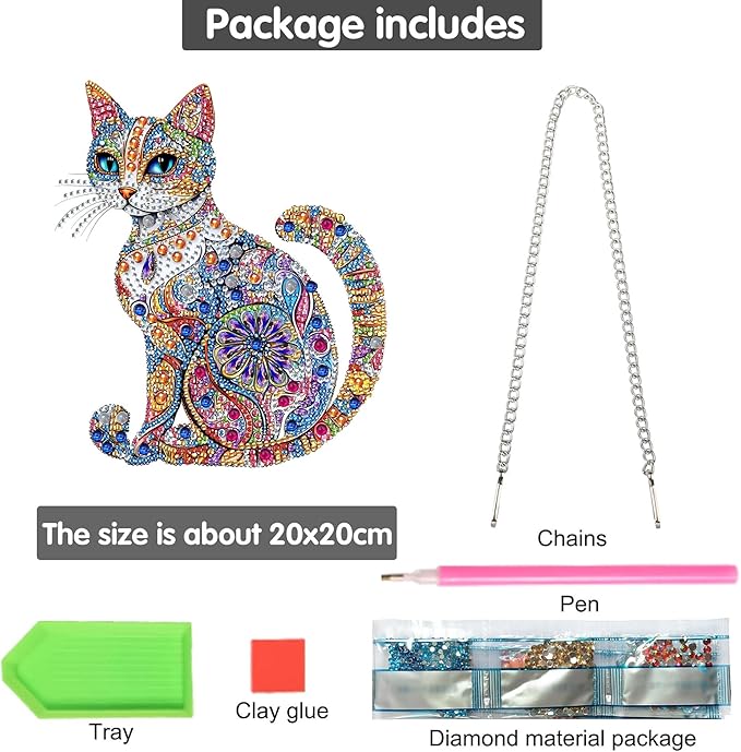Bimkole Cat Diamond Art Hanging Kit for Adult, DIY 5D Animals Diamond Art Painting Window Pendant, Acrylic Crystal Art Hanging Ornament for Wall Home Garden Front Door Decor - 7.8x7.8 Inch