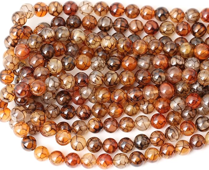 35PCS 10mm Coffee Dragon Vein Agate Gemstone Round Loose Beads for Jewelry Making 1 Strand 15"