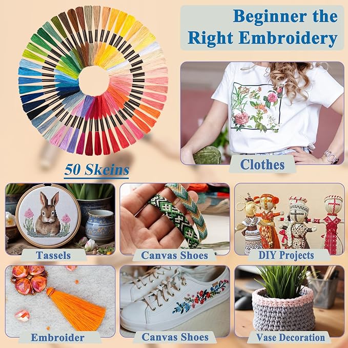Friendship Bracelet String, 50 Skeins Cross Stitch Thread, 344.5 Inch Cotton Embroidery Floss, Hand Embroidery Thread Tools are Ideal for DIY Sewing and Embroidery Crafts Making