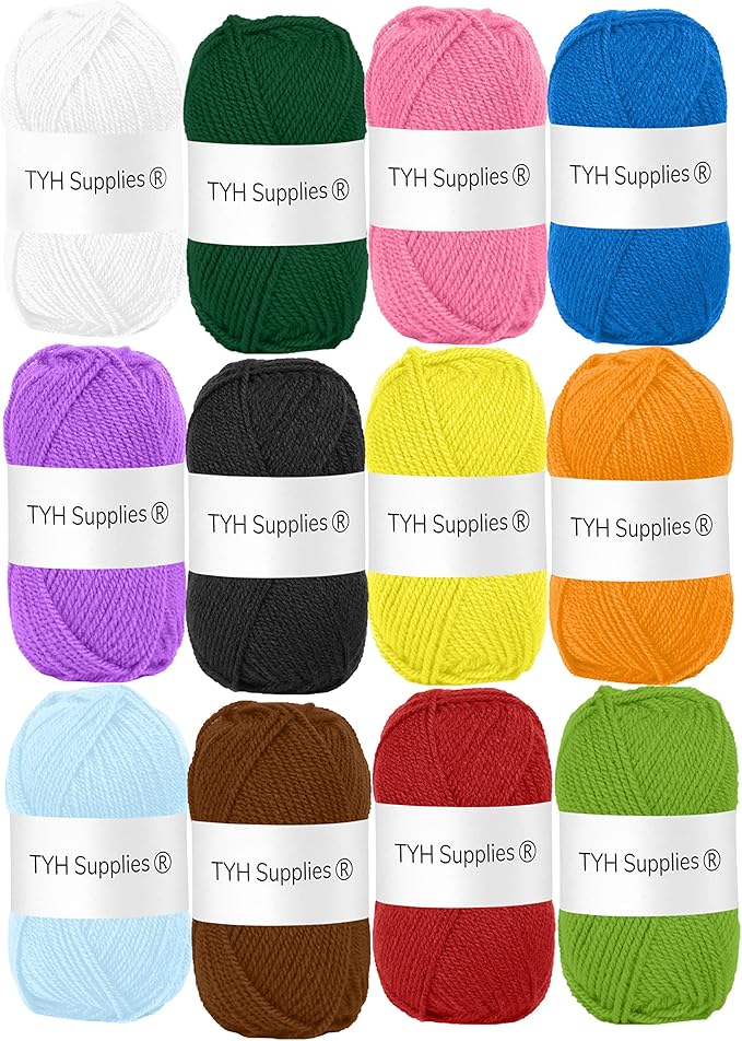 TYH Supplies 12 Acrylic Yarn Skeins | 1320 Yards Soft DK Light Worsted Yarn for Knitting, Crocheting & Crafts – Crochet Kit for Beginners, Amigurumi, Hats, Scarves, Blankets & Small Projects