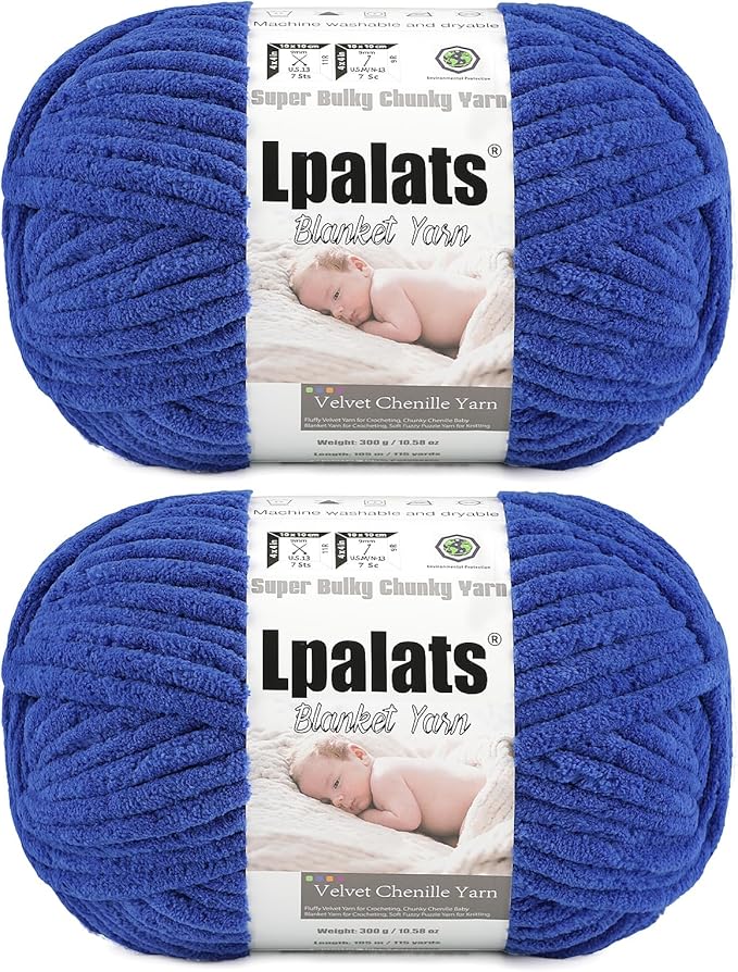 Baby Blanket Yarn for Crocheting - 2 Pack of 300g (Total 600g/21.2oz) Super Fluffy Chunky Chenille Yarn for hand Knitting, 230 yds Super Bulky Plush Yarn for Cozy Blankets and Amigurumi (2, Dark Blue)