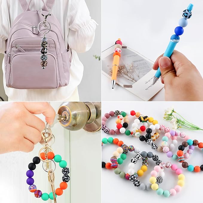 150Pcs Mixed Color 15mm Silicone Beads for Keychain Making, Pink Black Cow Print Silicone Beads for Pens and Bracelet Jewelry Making