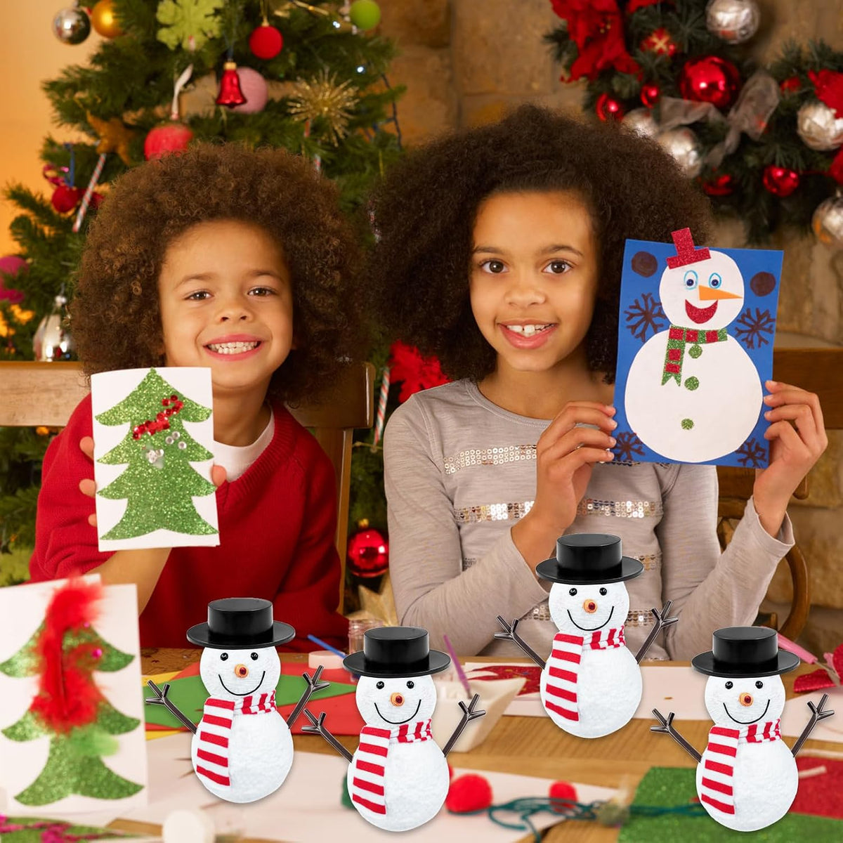 Haawooky 540 Pcs Snowman DIY Crafts Kit,Snowman Crafts with Black Hats,Carrot Noses Buttons,Tiny Buttons,Trigeminal Hands and Colorful Scarfs,Build a Snowman Kit Christmas Party Supplies for Adults