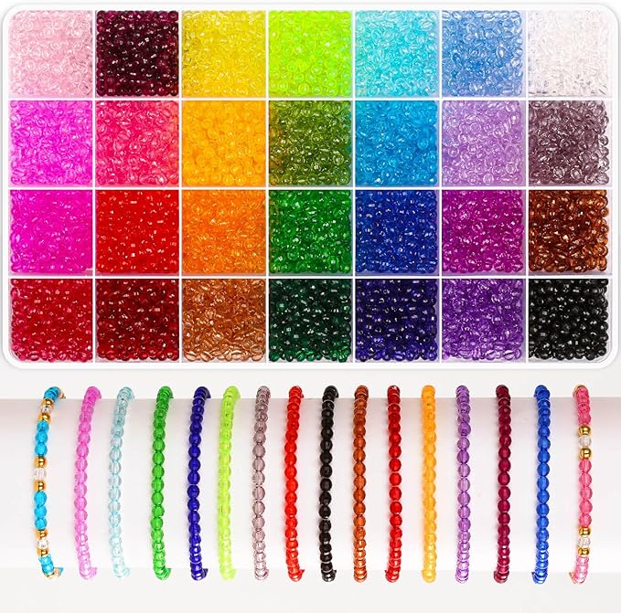 PAXCOO 5320Pcs Crystal Acrylic Beads for Jewelry Making, Round Faceted Bicone Gem Beads in 28 Colors (4 MM)