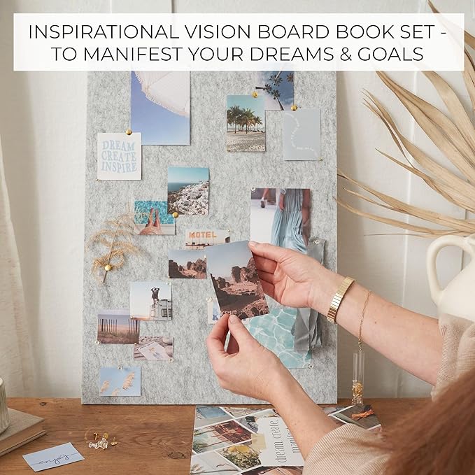 Inspirational Vision Board Kit – Complete Set with Vision Board Book & Felt Board, Motivational Pictures & Quotes to Map Your Goals & Dreams - The Perfect Supplies to Visualize Goal Setting & Success