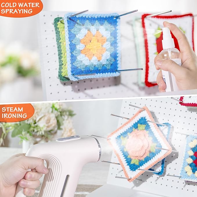 House of worlds 13" Crochet Blocking Board with 20 Pins/Pegs, Granny Square Blocking Boards for Crochet Projects, High-Density Board with PVC Coating. Crocheting Accessories Gifts for Crocheters