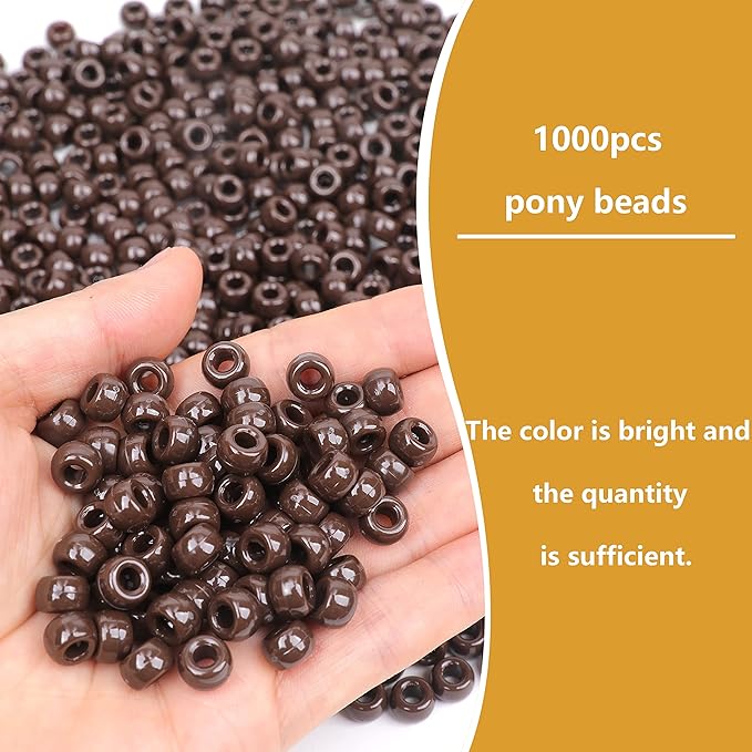 gmma fall brown pony beads for jewelry making 1000 pcs 6x9 plastic beads for friendship bracelets、halloween thanksgiving hair braiding diy bracelet necklace party decoration supplies