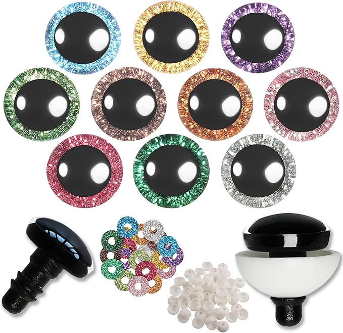 Hukiwow 200pcs 12mm Safety Eyes with Washers and Sequins 12 mm Colored Plastic Crochet Animals Doll Eyes for DIY Dolls Puppet Bears and Crafts Animals Decoration（10 Colors）