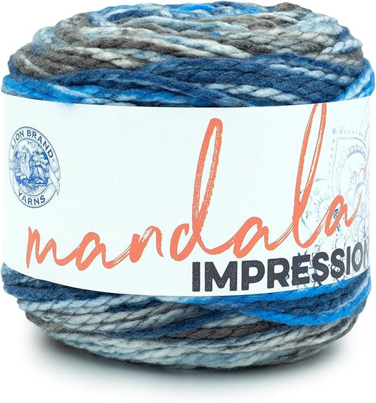 Lion Brand Yarn Mandala Impressions, Bulky Yarn, Lakeside, 1 Pack