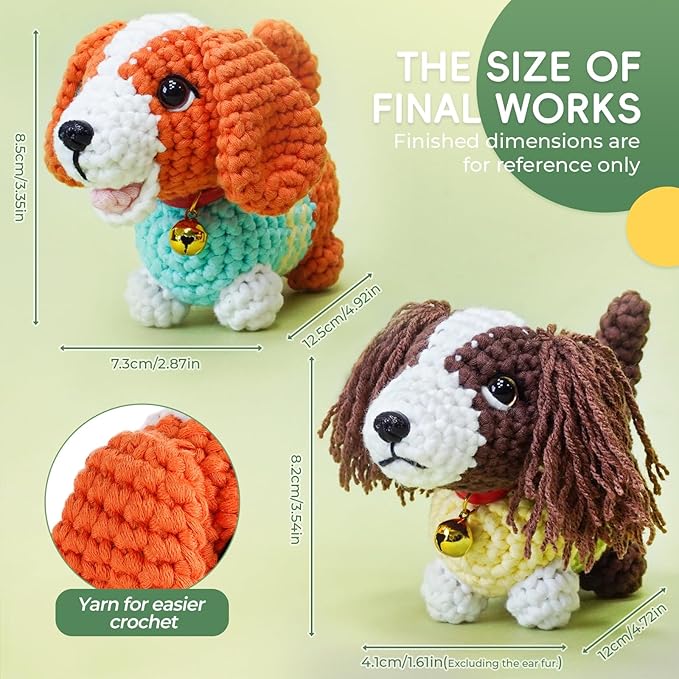 LUDOTEK Crochet Kit for Beginners, Crochet Animal Kits,Crocheting Kit for Starters with Step-by-Step Video Tutorials, Beginner Crochet Kits for Adults(2 Pack Dog)