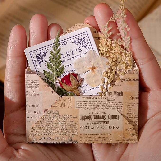 92 Pieces Mini Stationery Paper Envelopes and Sealing Sticker Set, 60 Vintage Writing Scrapbook Papers with 16 Matching Envelopes and 16 Round Seal Sticker