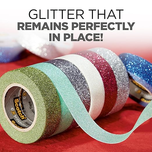 Scotch Expressions Glitter Washi Tape, Arts and Crafts Tape, .59 in x 196 in, Hot Pink Glitter, 6 Rolls