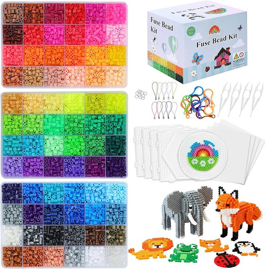 QUEFE Fuse Beads Kit 15000 Pcs 72 Colors 5mm Beads Craft Kit Including Pegboard, Melting Beads, Ironing Paper, Tweezers & Colorful Hooks, Christmas Home School Arts and Crafts Supplies for Girls