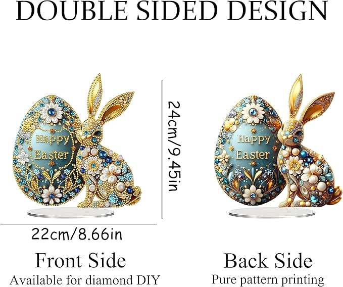 JJFox DIY Tabletop Diamond Art Painting Kit，Desktop Ornament Special Shaped Rhinestone Desk Placement Ornament，Home Stand Up Gem Painting Craft Kit Gift Double Sided (Easter Bunny)