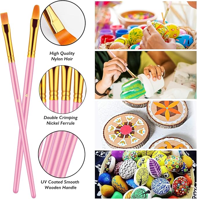 Paint Brushes Set, 20 Pcs Paint Brushes for Acrylic Painting, Oil Watercolor Acrylic Paint Brush, Artist Paintbrushes for Body Face Rock Canvas, Adult Drawing Arts Crafts Supplies, Pink