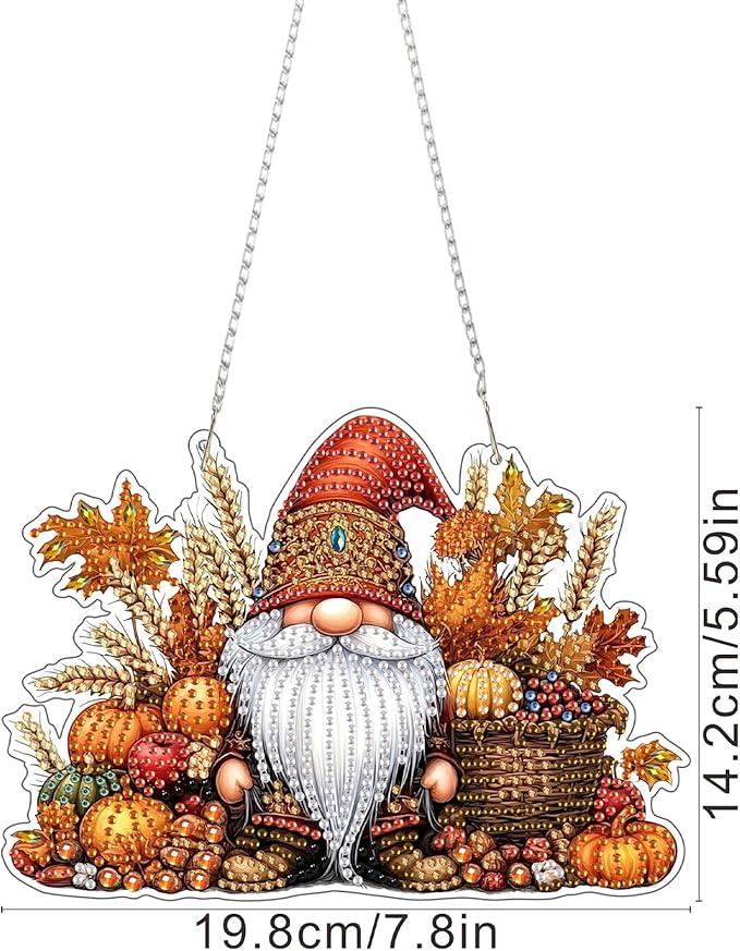 SENQAO Gnome Diamond Art Hanging Kits for Adults Kids, Acrylic Diamonds Painting Pendant Board Kits Thanksgiving, Diamond Art Painting Window Pendants Home Garden Wall Hanging Kits Hanging Ornament