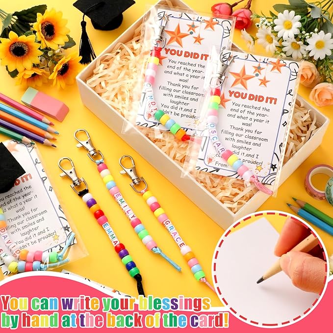 Suncalla 984 Pcs 24 Set End of Year Gift Keychain Making Kit Graduation Keychain Gift Crafts Bead Adjustable Letter Beads Cards Strings Kit DIY Accessories Congrats Grad Party Favors for Adult