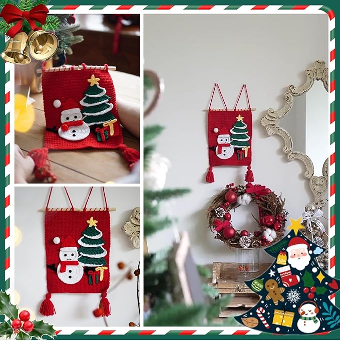 Festive Crochet Set - a Beginner-Friendly Crochet Set that Includes Step-by-Step Instructional Videos and Crochet Pattern Manuals (Christmas Tree Snowman Tapestry)