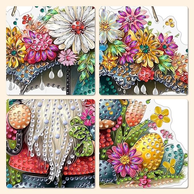 MXJSUA Diamond Art Hanging Kits for Adults Beginners, DIY Acrylic 5D Special Shaped Crystal Diamond Gem Art Painting Hanging Ornament for Home Wall Decor and Gift (Easter Gnome)