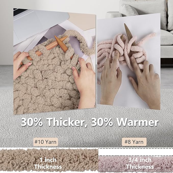 Chunky Yarn for Hand Knitting - #10 Chunky Chenille Yarn, Jumbo Big Thick Chunky Yarns for Crocheting, Super Bulky Chunky Knit Blanket Yarns, 8 Skein (25yd, 8oz/Skein), Khaki & Coffee