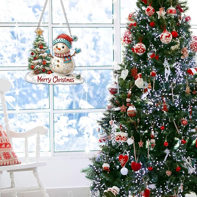 NAIMOER Christmas Diamond Art Hanging Kits for Adults, Merry Christmas Diamond Art Suncatchers, 5D Special Shape Fall Diamond Painting Pendant Window Ornament Gifts for Home Garden Door Wall Decor