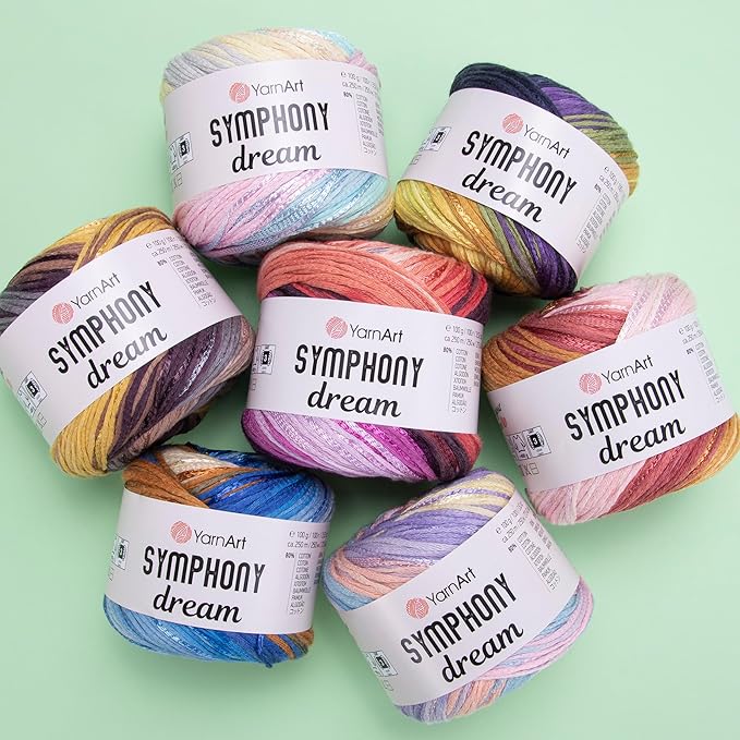 YarnArt Symphony Dream Cotton Yarn -%80 Cotton%20 Viscose Rainbow Multicolor Crochet Knitting Yarn - Suitable for All Blouses, Dresses, Shawls, Bags, Hats - 273 Yards, 3.52 Oz (1 Skein) (3103)