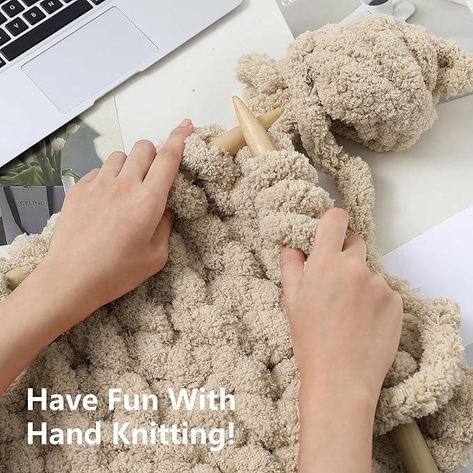 Chunky Yarn for Hand Knitting - #10 Chunky Chenille Yarn, Jumbo Big Thick Chunky Yarns for Crocheting, Super Bulky Chunky Knit Blanket Yarns, 8 Skein (25 yds 8 oz Each Skein), Khaki