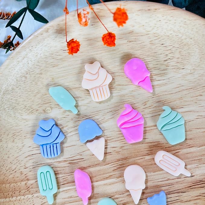 Xaekicr 7 PCS Cute Dessert Polymer Clay Cutters Set – Ice Cream, Cupcake, Cake Slice Clay Earring Cutters – DIY Polymer Clay Molds & Clay Tools for Jewelry Making