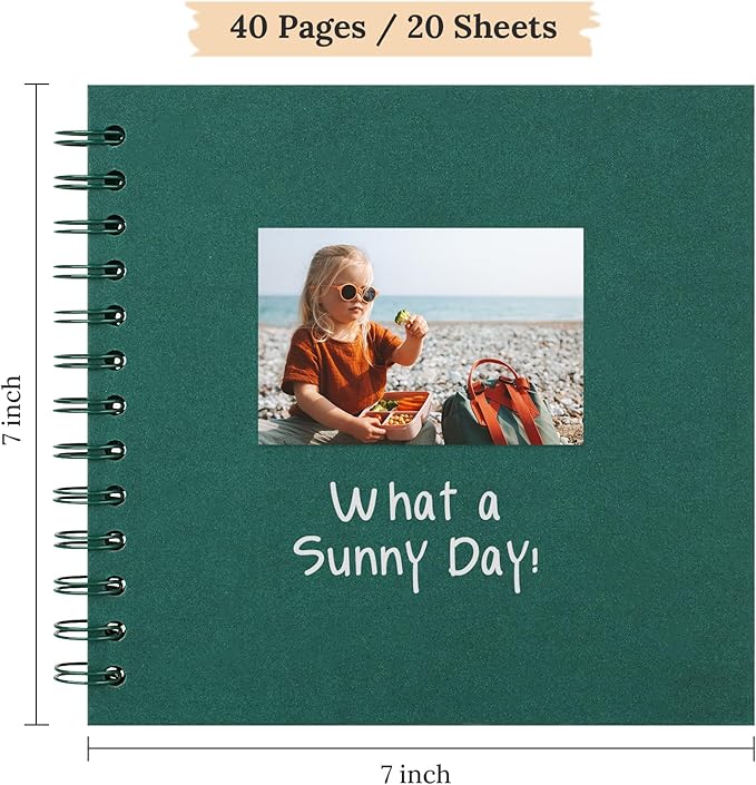 Scrapbook 7x7 Inch DIY Scrapbook Album Hardcover Kraft Paper Scrap Book Photo Albums 40 Pages Perfect for 4x6 / 5x7 Photos Memory Book for Family, Wedding